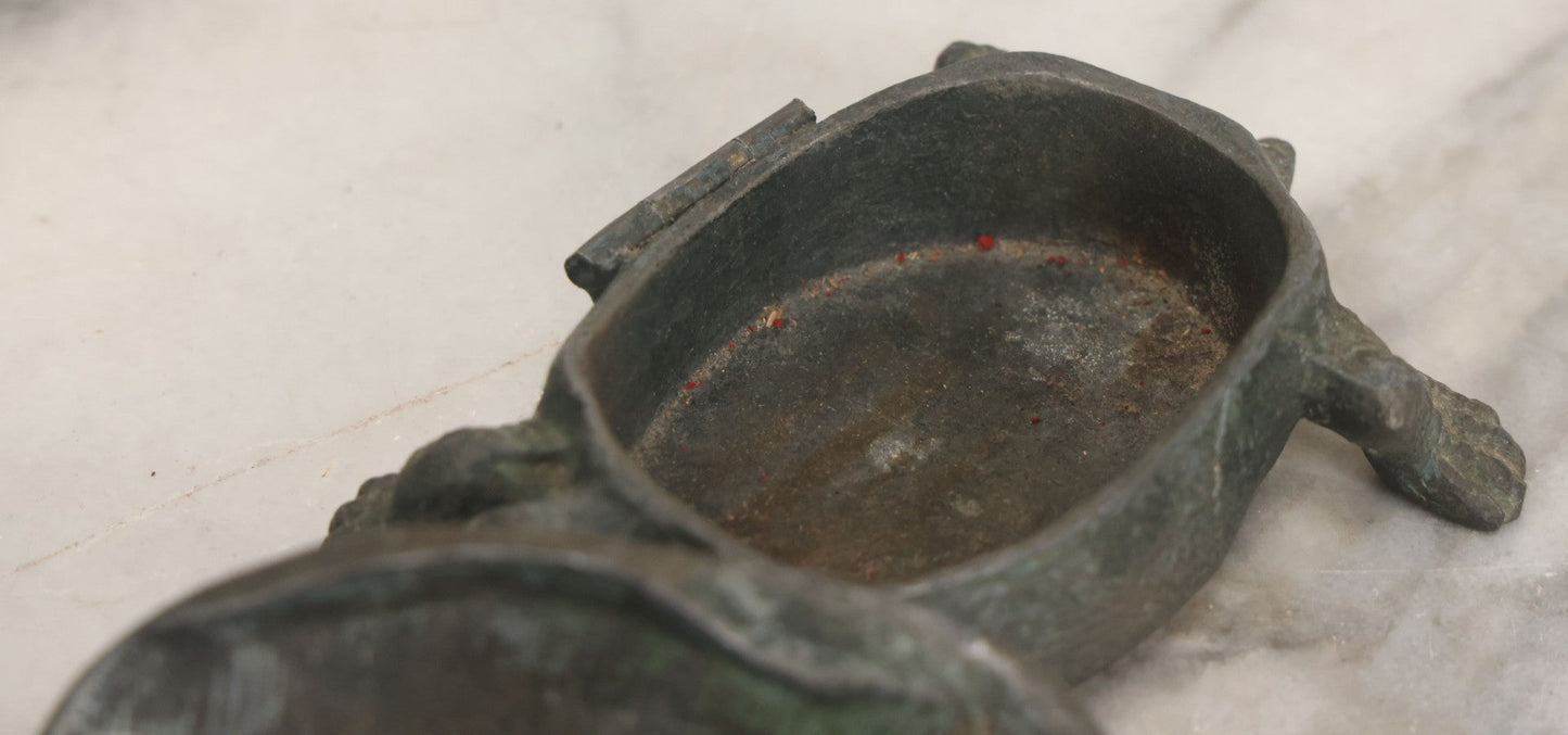 Lot 058 - Vintage Cast Metal Turtle Match Safe With Match Strike On Inside Of Shell, Note Hinge Broken Lid Lifts Off, As Found