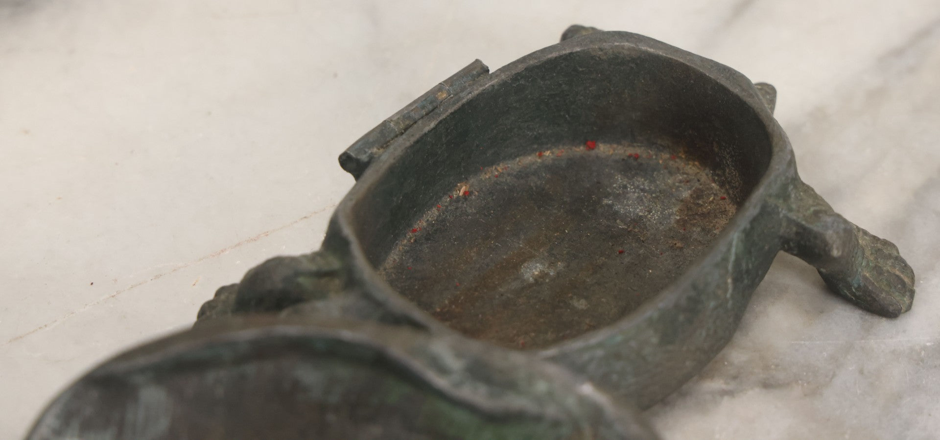 Lot 058 - Vintage Cast Metal Turtle Match Safe With Match Strike On Inside Of Shell, Note Hinge Broken Lid Lifts Off, As Found