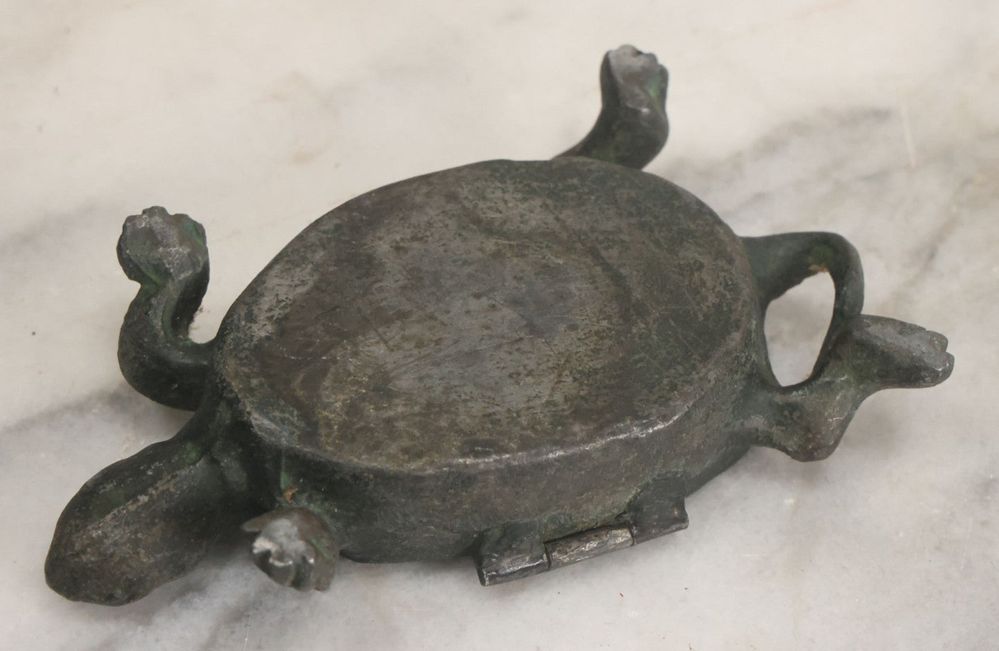 Lot 058 - Vintage Cast Metal Turtle Match Safe With Match Strike On Inside Of Shell, Note Hinge Broken Lid Lifts Off, As Found