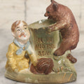 Lot 060 - Antique "Teddy And The Bear" Teddy Roosevelt Porcelain Toothpick Holder, Souvenir Of Reading, Pennsylvania, Made In Germany, No. 3573, With Handwritten Paper Label On Bottom