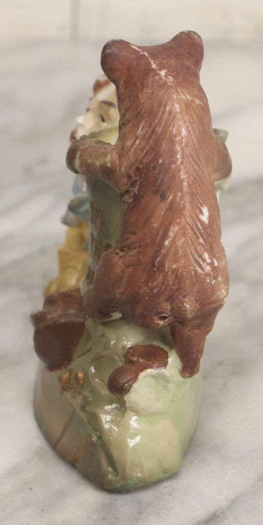 Lot 060 - Antique "Teddy And The Bear" Teddy Roosevelt Porcelain Toothpick Holder, Souvenir Of Reading, Pennsylvania, Made In Germany, No. 3573, With Handwritten Paper Label On Bottom