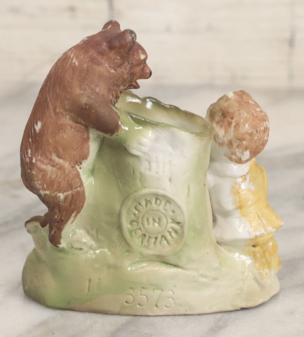 Lot 060 - Antique "Teddy And The Bear" Teddy Roosevelt Porcelain Toothpick Holder, Souvenir Of Reading, Pennsylvania, Made In Germany, No. 3573, With Handwritten Paper Label On Bottom