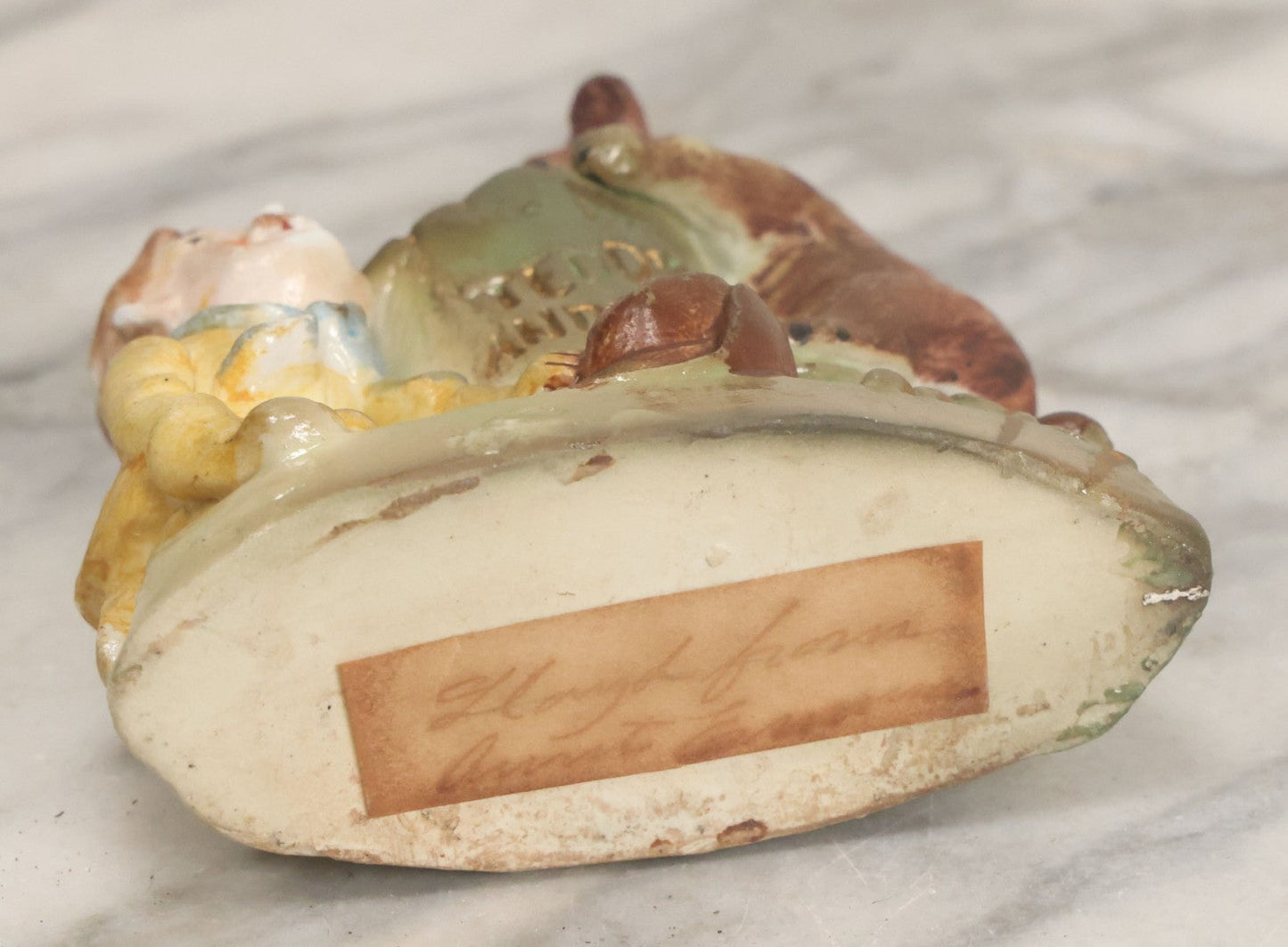 Lot 060 - Antique "Teddy And The Bear" Teddy Roosevelt Porcelain Toothpick Holder, Souvenir Of Reading, Pennsylvania, Made In Germany, No. 3573, With Handwritten Paper Label On Bottom