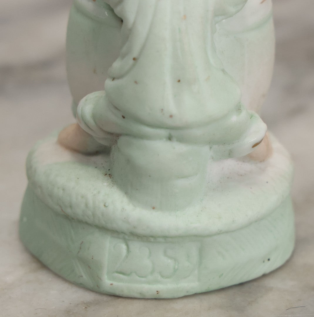 Lot 062 - Antique Bisque Toothpick Holder With Little Boy In Pink Hat Leaning On Barrel, Likely Made In Germany, Marked No. 2359