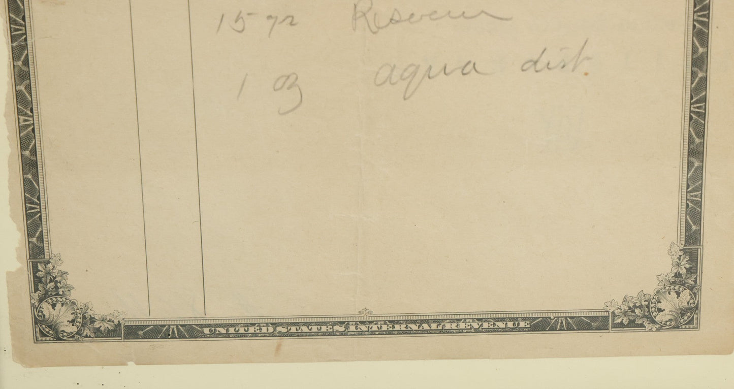 Lot 069 - Antique Order Form For Opium Dated 1923, For Cocaine Hydrochloride, Rochester, Pennsylvania, United States Internal Revenue Document, In Modern Frame, 11" x 14"