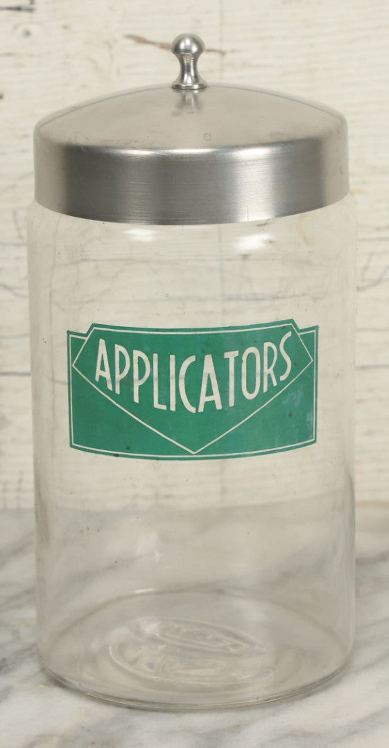 Lot 070 - Vintage Medical Doctors Office Applicators Glass Jar With Green Label And Lid, Manufactured By Profex, U.S.A.