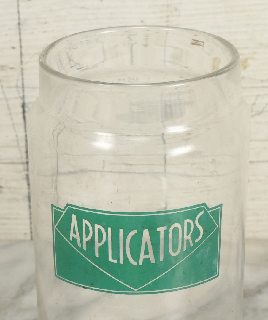 Lot 070 - Vintage Medical Doctors Office Applicators Glass Jar With Green Label And Lid, Manufactured By Profex, U.S.A.