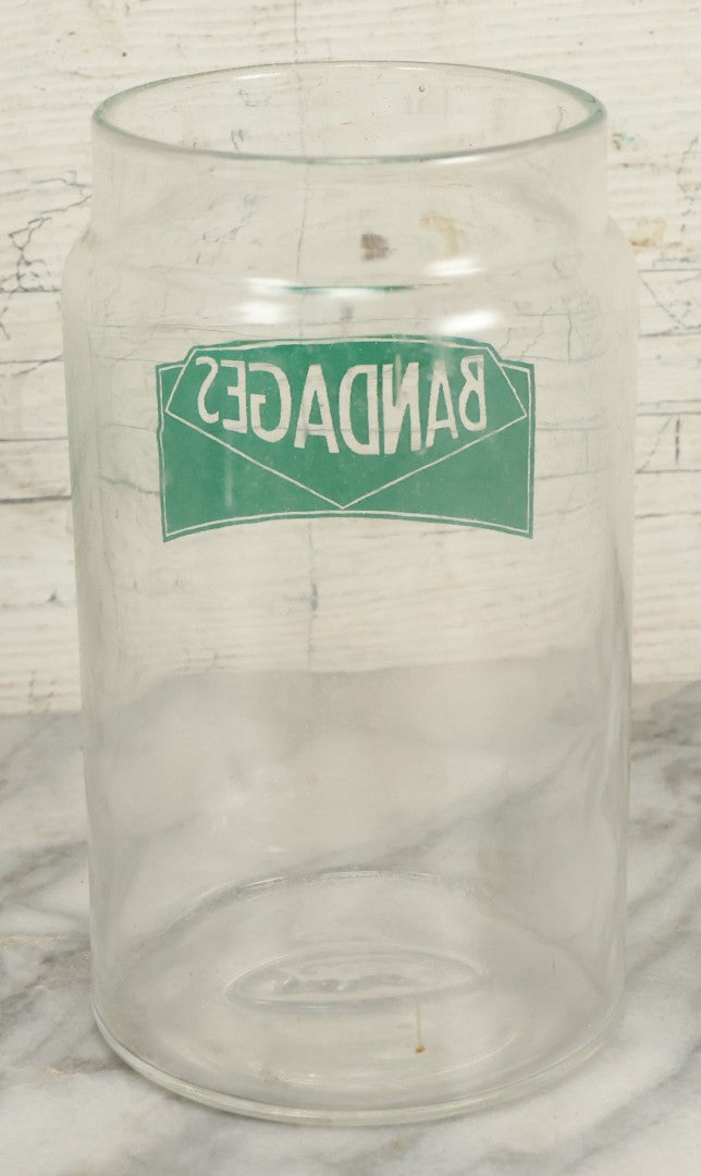 Lot 071 - Vintage Medical Doctors Office Bandages Glass Jar With Green Label And Lid, Manufactured By Profex, U.S.A.