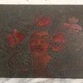 Lot 074 - Antique Folk Art Hand Carved Wooden Panel With Beautiful Woman, Painted Details, 21" x 14"