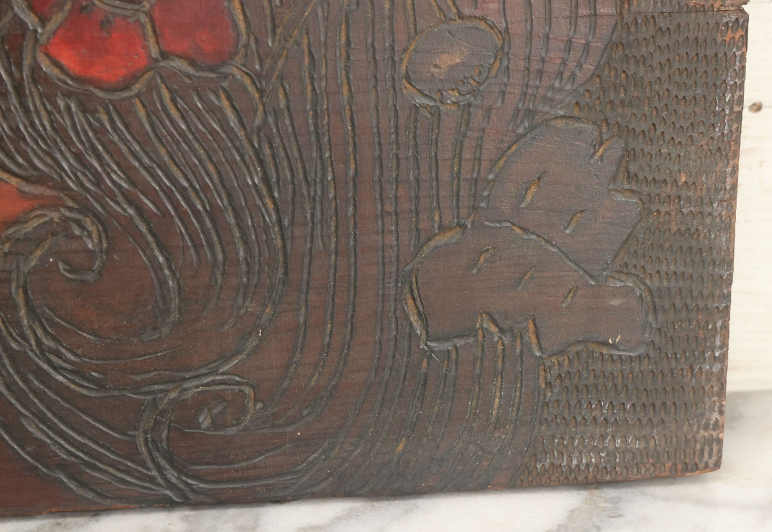 Lot 074 - Antique Folk Art Hand Carved Wooden Panel With Beautiful Woman, Painted Details, 21" x 14"