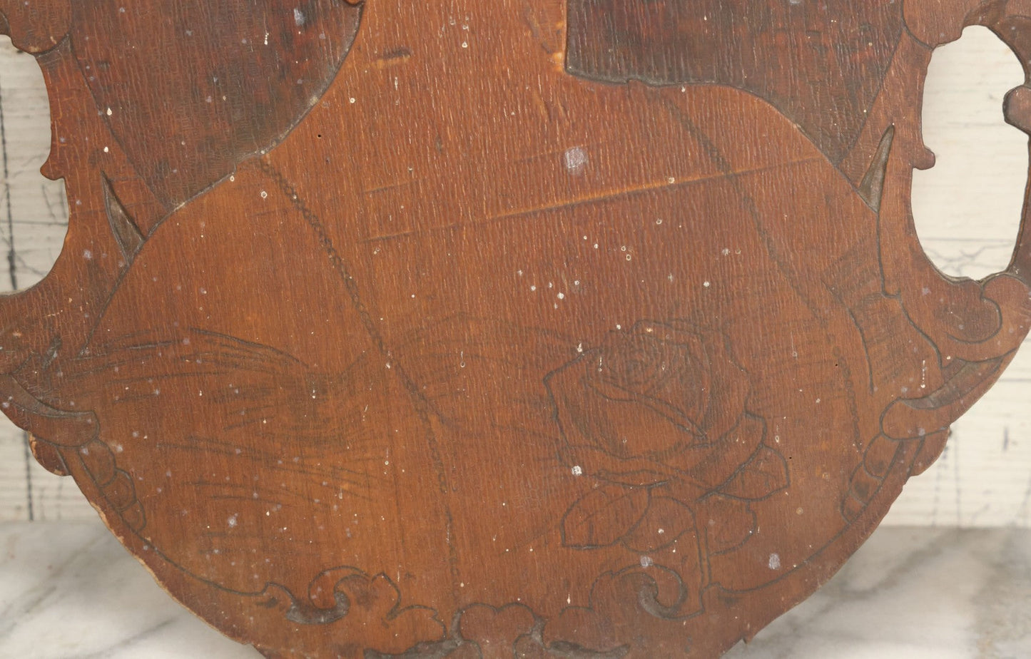 Lot 075 - Antique Wood Burned Pyrography Wall Hanging Panel Of Gibson Girl Style Woman With Rose, Flemish Art Co., New York, No. 861, Note Various Wear, 13-3/4" x 19"