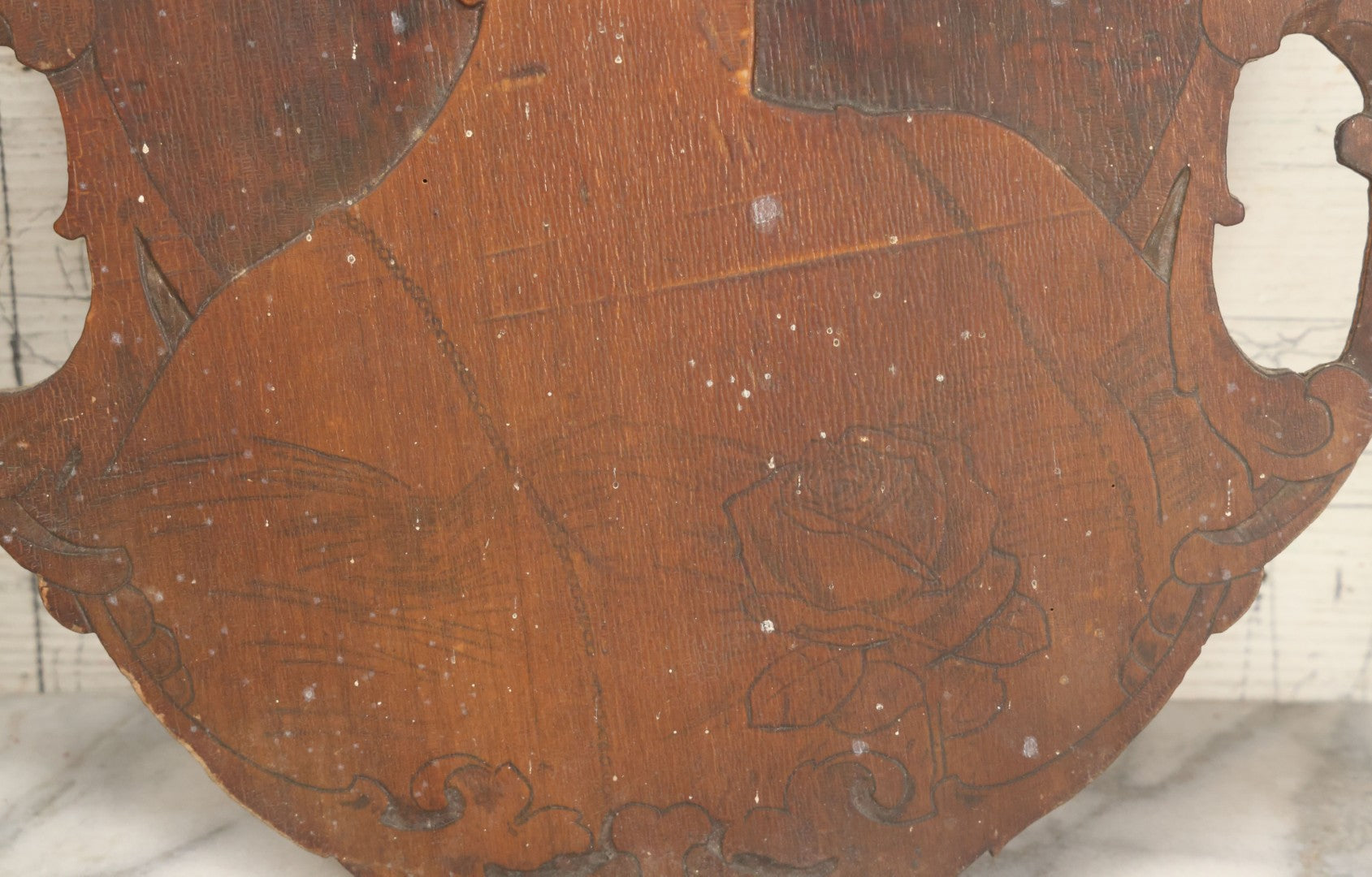 Lot 075 - Antique Wood Burned Pyrography Wall Hanging Panel Of Gibson Girl Style Woman With Rose, Flemish Art Co., New York, No. 861, Note Various Wear, 13-3/4" x 19"