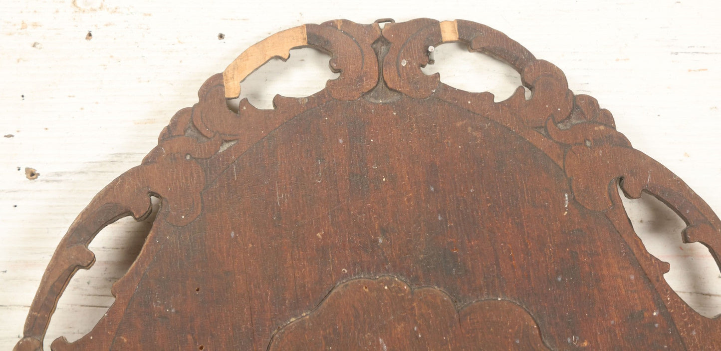 Lot 075 - Antique Wood Burned Pyrography Wall Hanging Panel Of Gibson Girl Style Woman With Rose, Flemish Art Co., New York, No. 861, Note Various Wear, 13-3/4" x 19"