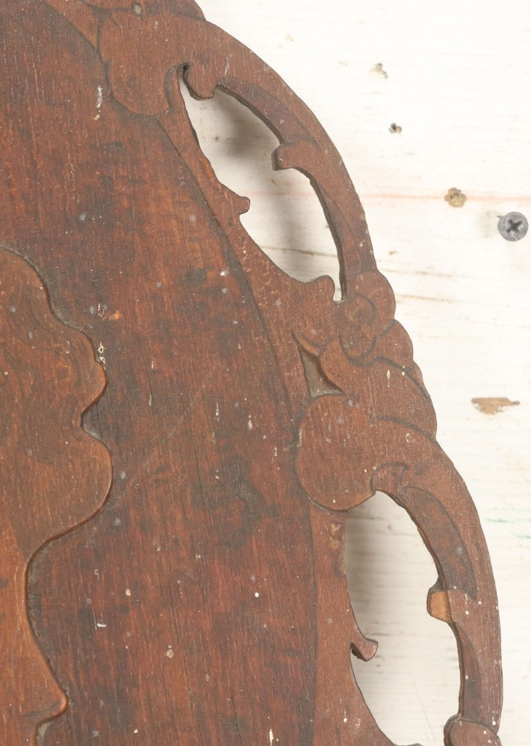 Lot 075 - Antique Wood Burned Pyrography Wall Hanging Panel Of Gibson Girl Style Woman With Rose, Flemish Art Co., New York, No. 861, Note Various Wear, 13-3/4" x 19"