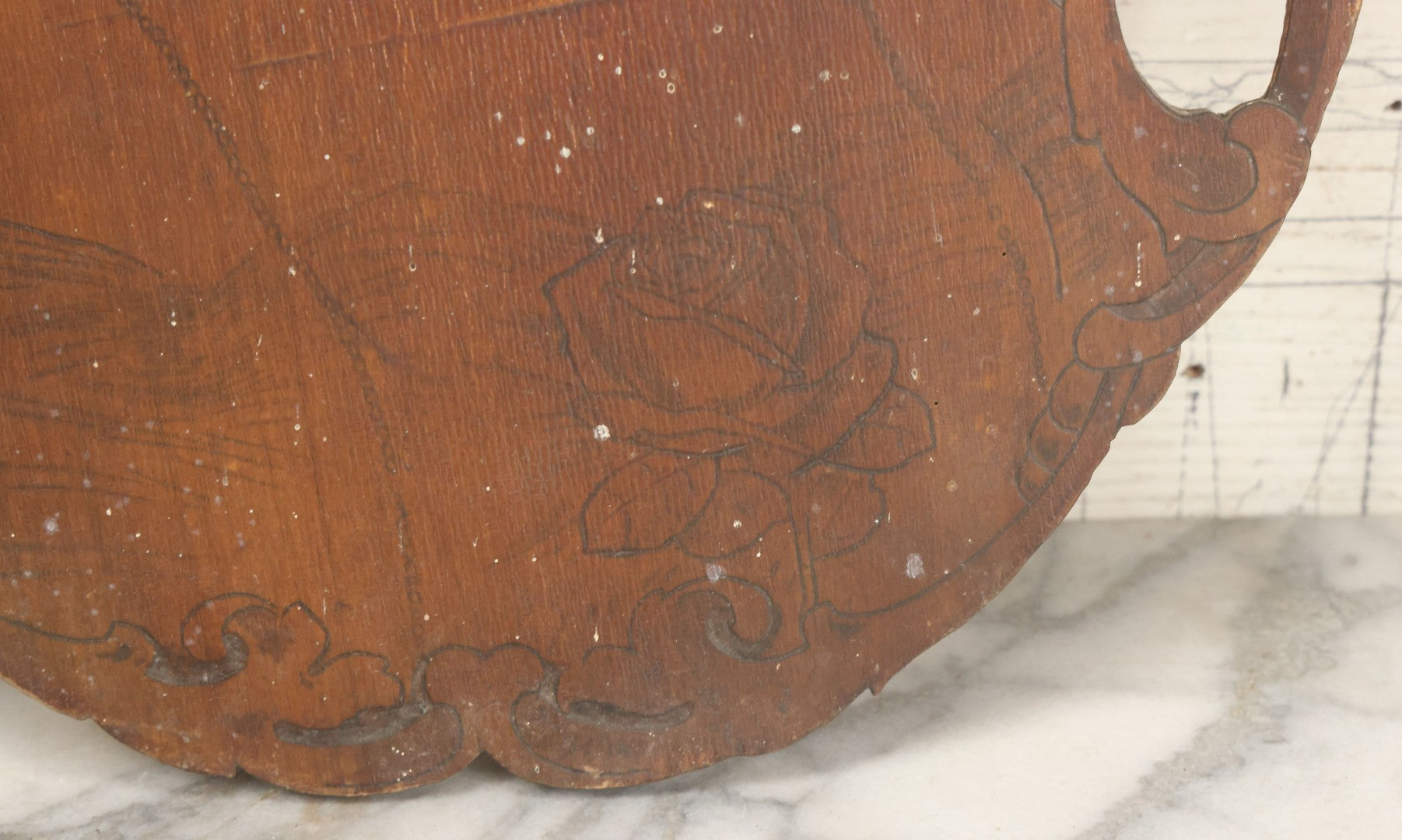 Lot 075 - Antique Wood Burned Pyrography Wall Hanging Panel Of Gibson Girl Style Woman With Rose, Flemish Art Co., New York, No. 861, Note Various Wear, 13-3/4" x 19"