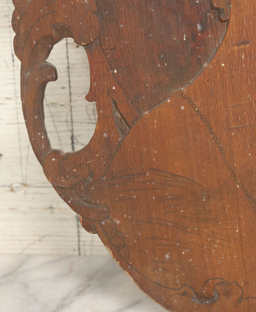 Lot 075 - Antique Wood Burned Pyrography Wall Hanging Panel Of Gibson Girl Style Woman With Rose, Flemish Art Co., New York, No. 861, Note Various Wear, 13-3/4" x 19"