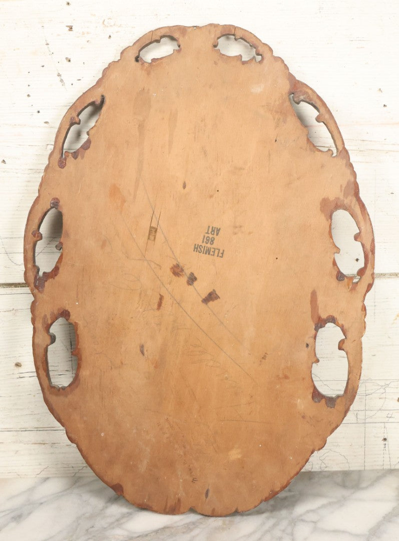 Lot 075 - Antique Wood Burned Pyrography Wall Hanging Panel Of Gibson Girl Style Woman With Rose, Flemish Art Co., New York, No. 861, Note Various Wear, 13-3/4" x 19"