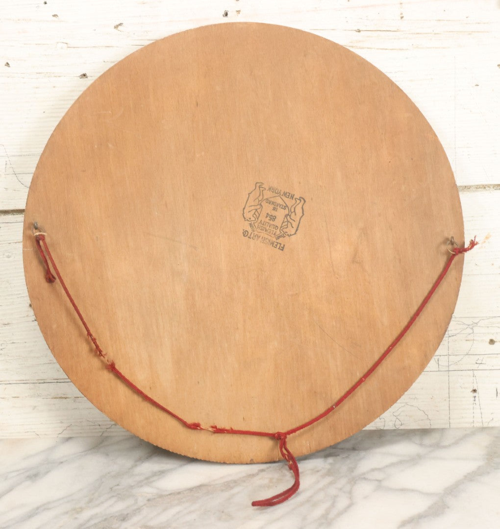 Lot 076 - Antique Wood Burned Pyrography Wall Hanging Plaque For The Foresters Of America, Fraternal Order, With Eagle And American Flags, Flemish Art Co., New York, No. 854, 14-3/4" Diameter