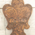 Lot 077 - Antique Wood Burned Pyrography Wall Hanging Plaque Fleur-De-Lis Tie Rack, Flemish Art Co., New York, No. 315, 8-1/4" x 12-3/4"