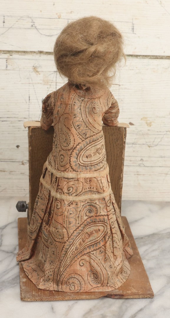 Lot 001 - Antique Handmade Manual Crank Math Teacher Automaton With German Bisque Doll Head By Lehmann & Company And Math Subtraction Problem Action, Moving Arms And Head