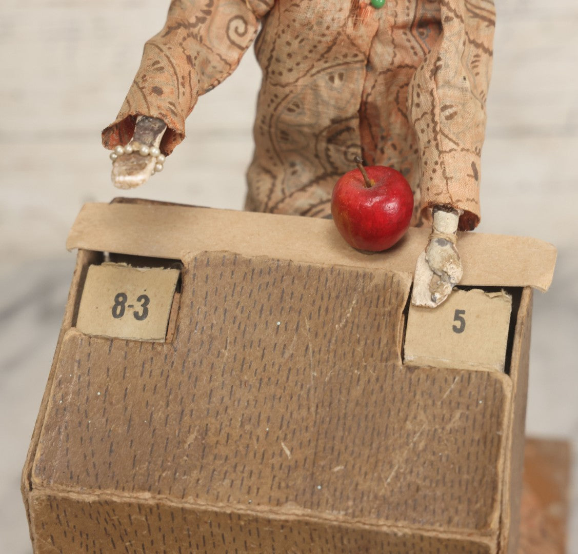 Lot 001 - Antique Handmade Manual Crank Math Teacher Automaton With German Bisque Doll Head By Lehmann & Company And Math Subtraction Problem Action, Moving Arms And Head