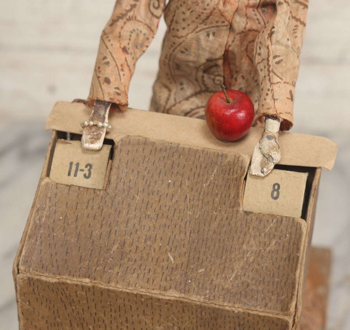 Lot 001 - Antique Handmade Manual Crank Math Teacher Automaton With German Bisque Doll Head By Lehmann & Company And Math Subtraction Problem Action, Moving Arms And Head