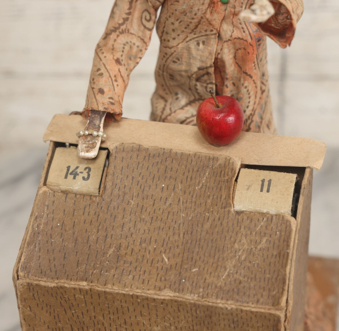 Lot 001 - Antique Handmade Manual Crank Math Teacher Automaton With German Bisque Doll Head By Lehmann & Company And Math Subtraction Problem Action, Moving Arms And Head