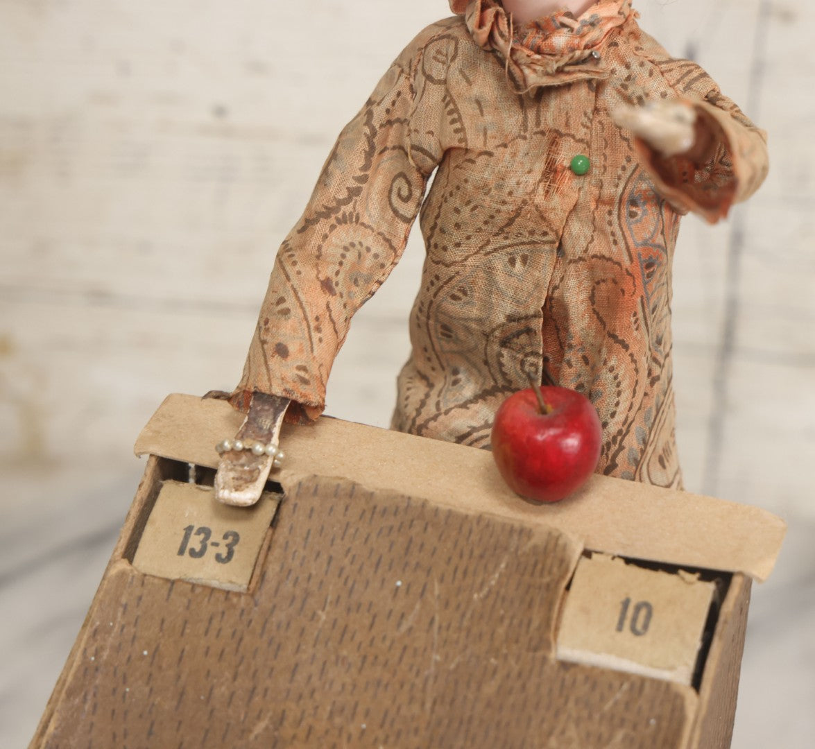 Lot 001 - Antique Handmade Manual Crank Math Teacher Automaton With German Bisque Doll Head By Lehmann & Company And Math Subtraction Problem Action, Moving Arms And Head