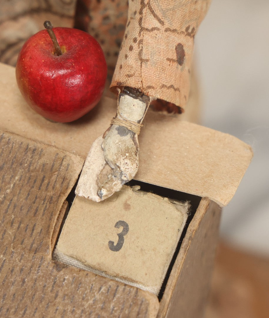 Lot 001 - Antique Handmade Manual Crank Math Teacher Automaton With German Bisque Doll Head By Lehmann & Company And Math Subtraction Problem Action, Moving Arms And Head