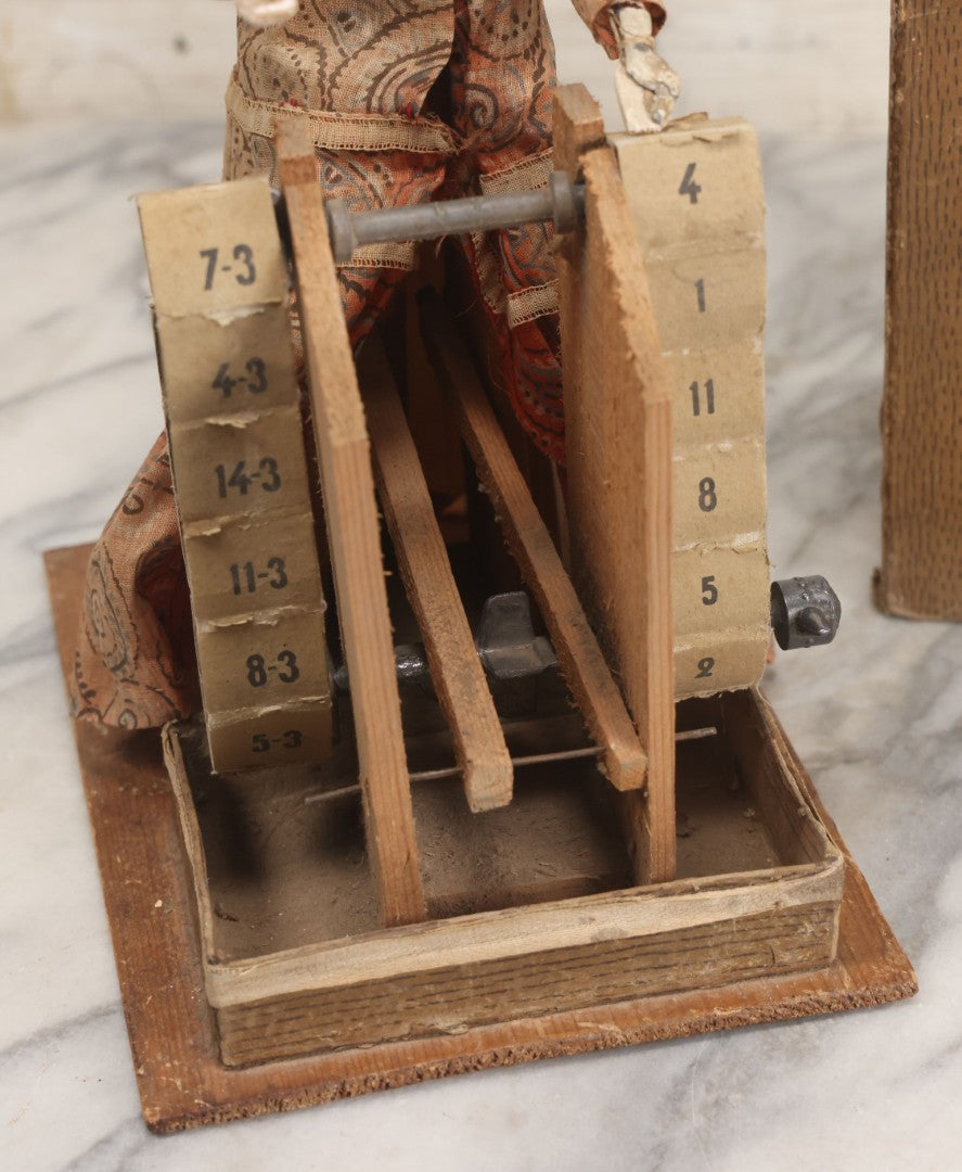 Lot 001 - Antique Handmade Manual Crank Math Teacher Automaton With German Bisque Doll Head By Lehmann & Company And Math Subtraction Problem Action, Moving Arms And Head