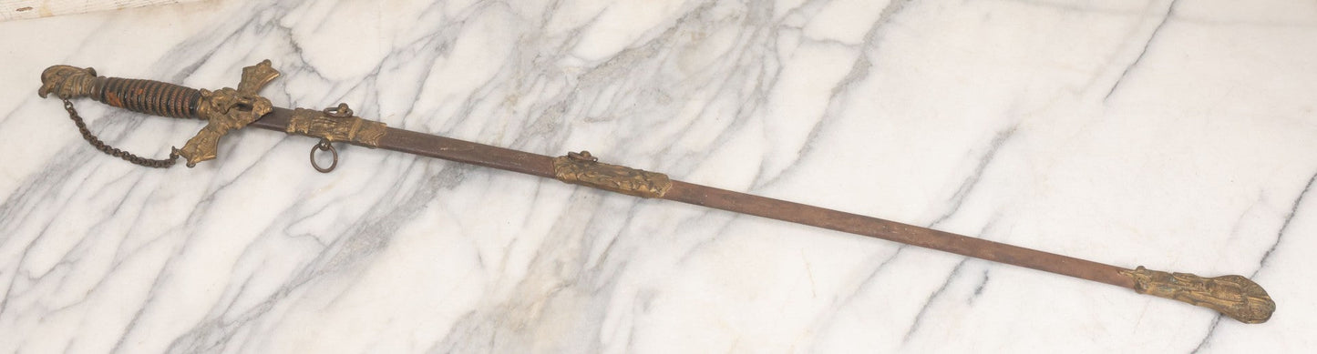 Lot 002 - Antique Fraternal "Select Knight" Masonic Ceremonial Presentation Sword, With Skeleton Hand, Eagle, And Axes Motifs, Manufactured By Parson And Co. St. Louis Missouri