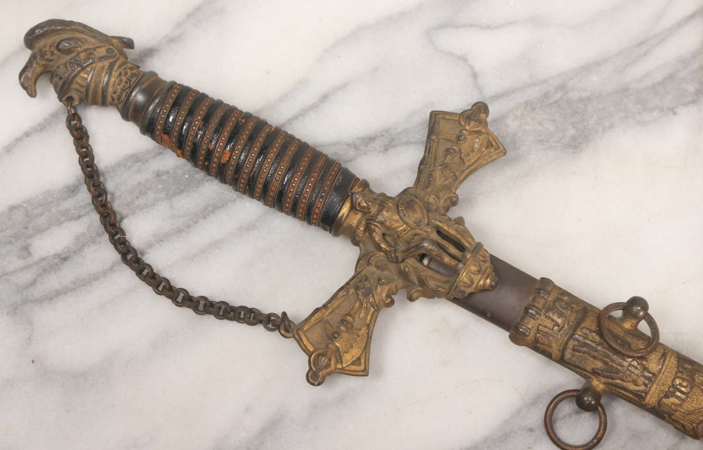 Lot 002 - Antique Fraternal "Select Knight" Masonic Ceremonial Presentation Sword, With Skeleton Hand, Eagle, And Axes Motifs, Manufactured By Parson And Co. St. Louis Missouri