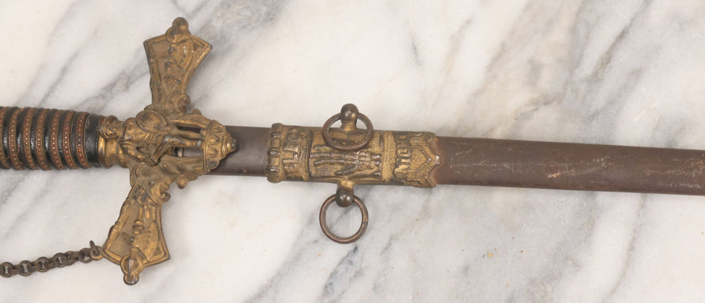 Lot 002 - Antique Fraternal "Select Knight" Masonic Ceremonial Presentation Sword, With Skeleton Hand, Eagle, And Axes Motifs, Manufactured By Parson And Co. St. Louis Missouri