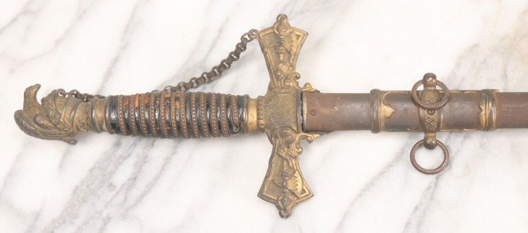Lot 002 - Antique Fraternal "Select Knight" Masonic Ceremonial Presentation Sword, With Skeleton Hand, Eagle, And Axes Motifs, Manufactured By Parson And Co. St. Louis Missouri