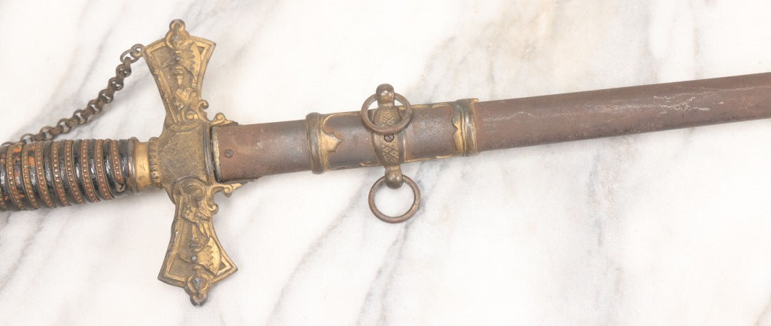 Lot 002 - Antique Fraternal "Select Knight" Masonic Ceremonial Presentation Sword, With Skeleton Hand, Eagle, And Axes Motifs, Manufactured By Parson And Co. St. Louis Missouri