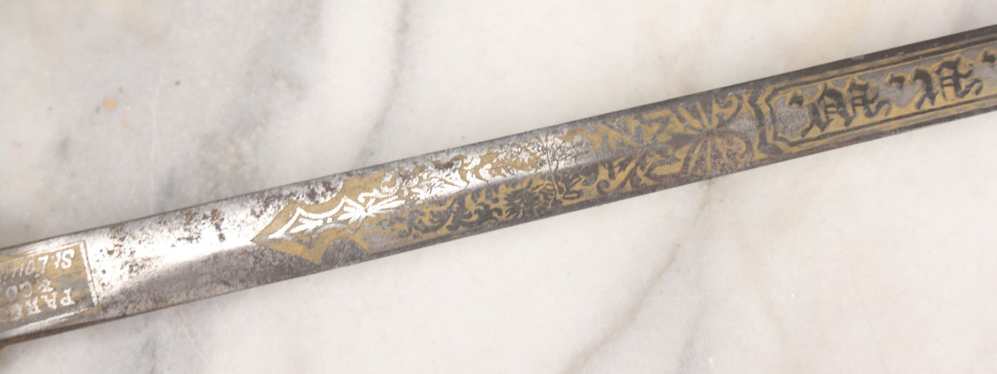 Lot 002 - Antique Fraternal "Select Knight" Masonic Ceremonial Presentation Sword, With Skeleton Hand, Eagle, And Axes Motifs, Manufactured By Parson And Co. St. Louis Missouri