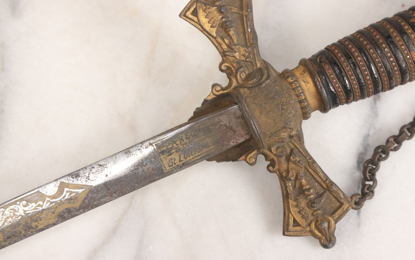 Lot 002 - Antique Fraternal "Select Knight" Masonic Ceremonial Presentation Sword, With Skeleton Hand, Eagle, And Axes Motifs, Manufactured By Parson And Co. St. Louis Missouri