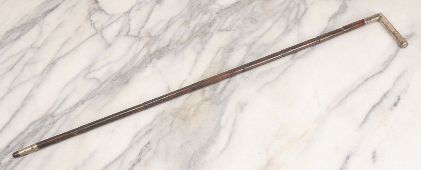 Lot 006 - Antique Swagger Stick Bamboo Cane With Sterling Silver Faux-Branch Handle, Length 25"