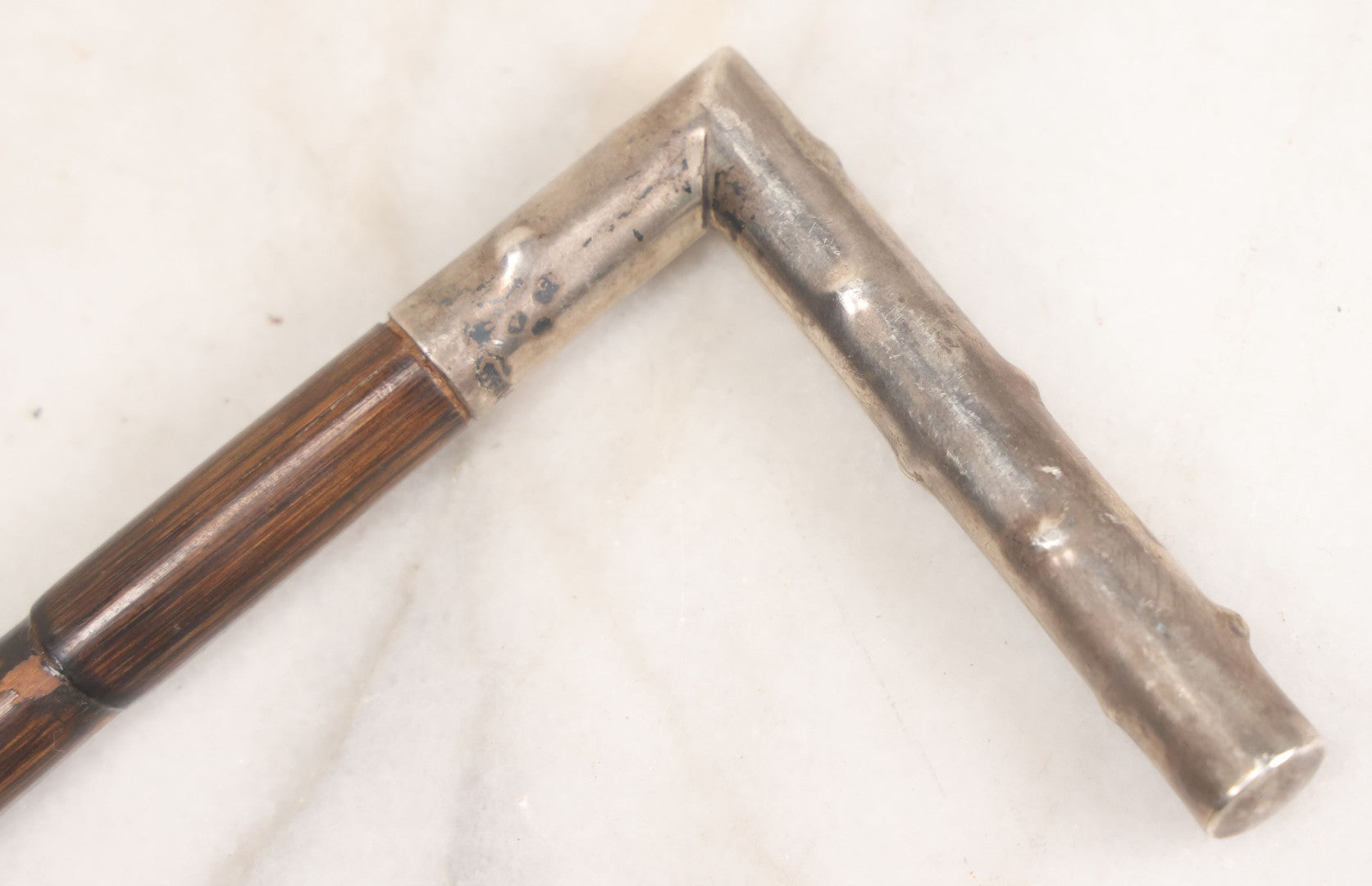 Lot 006 - Antique Swagger Stick Bamboo Cane With Sterling Silver Faux-Branch Handle, Length 25"