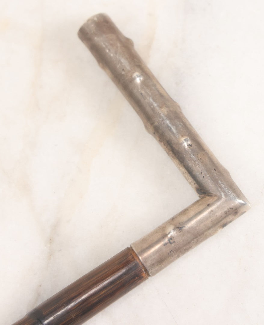 Lot 006 - Antique Swagger Stick Bamboo Cane With Sterling Silver Faux-Branch Handle, Length 25"