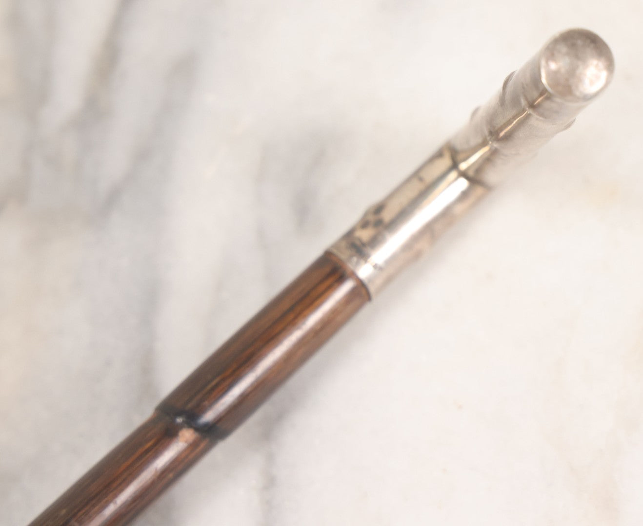Lot 006 - Antique Swagger Stick Bamboo Cane With Sterling Silver Faux-Branch Handle, Length 25"
