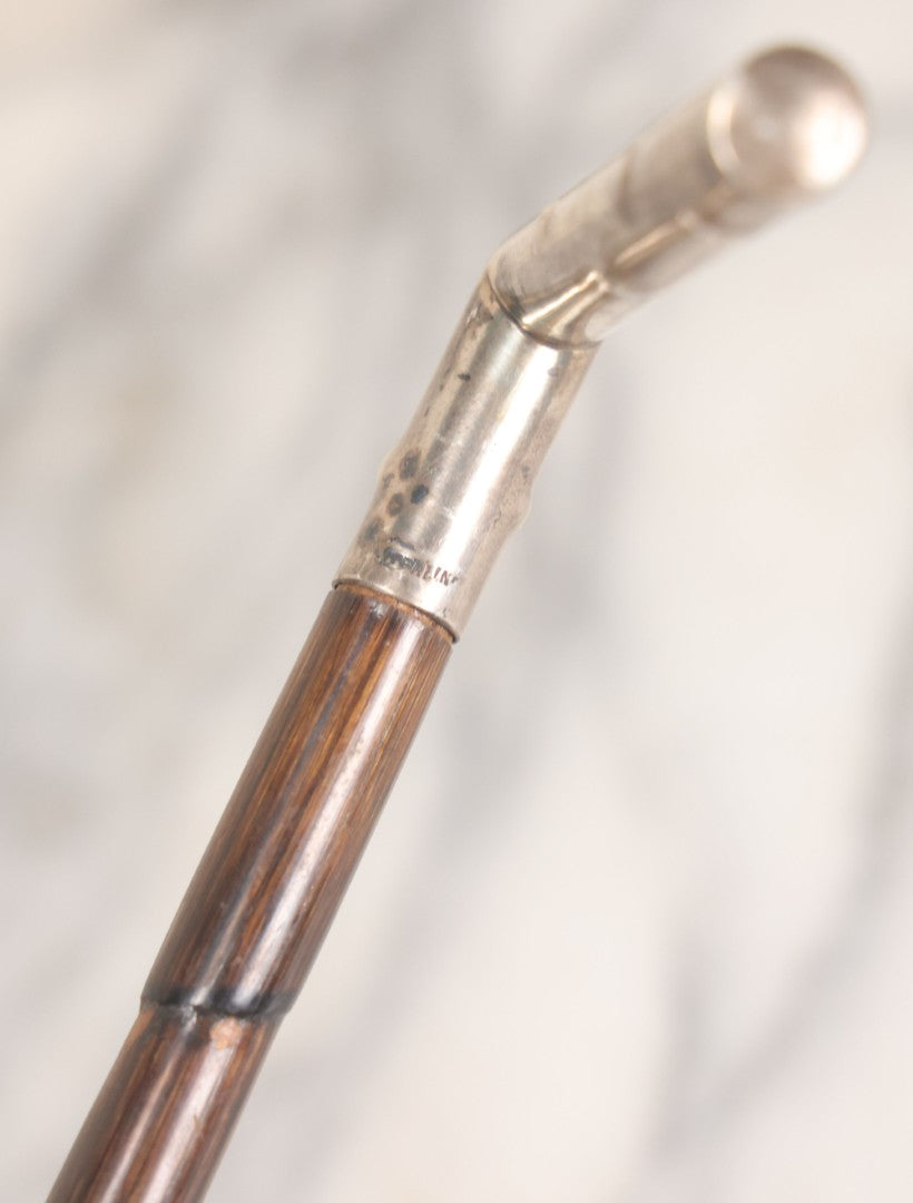 Lot 006 - Antique Swagger Stick Bamboo Cane With Sterling Silver Faux-Branch Handle, Length 25"
