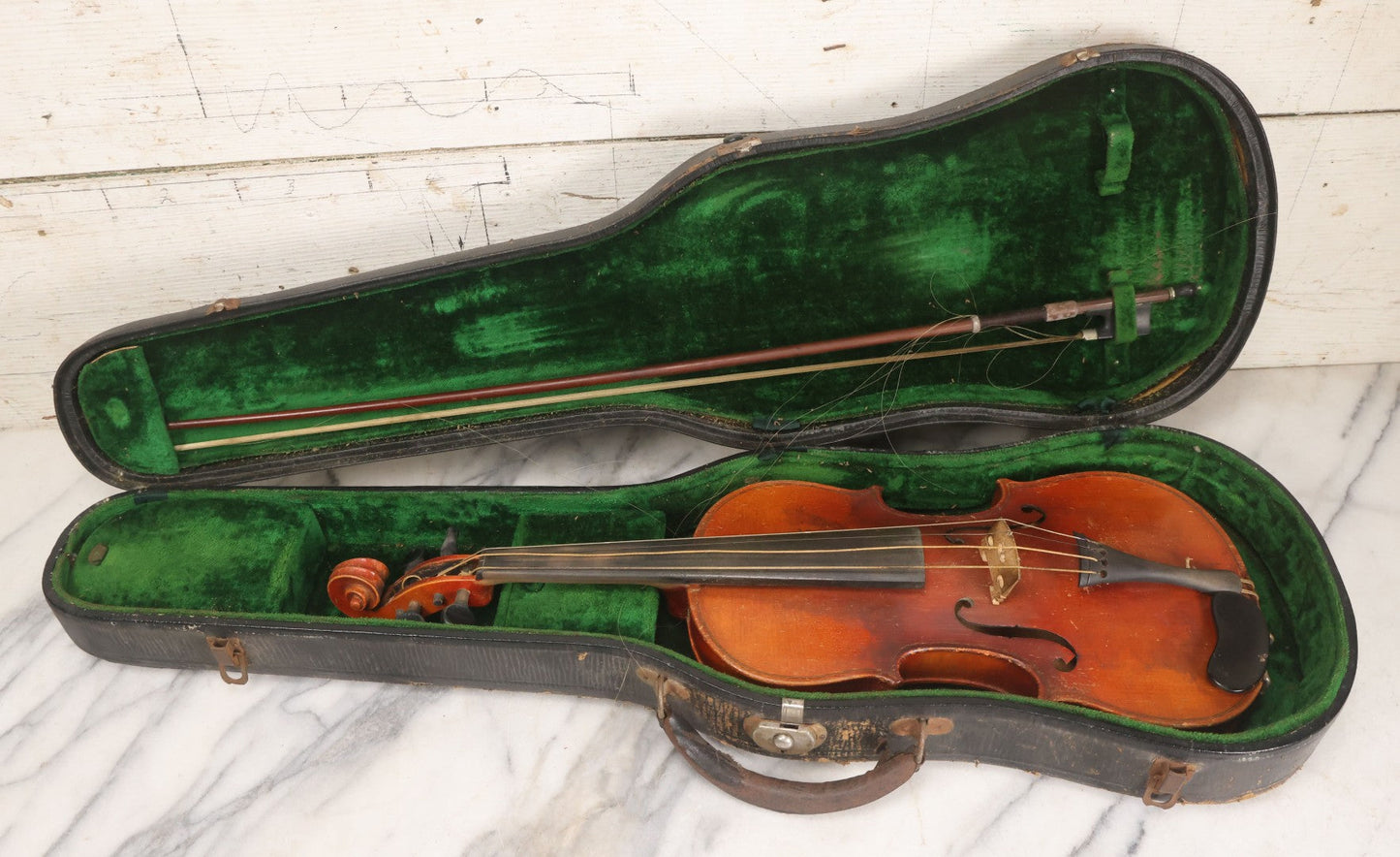 Lot 008 - Antique Violin In Case, Marked "Copy Of Antonius Stradivarius", With Bow And Accessories, As Found, In Need Of Restoration