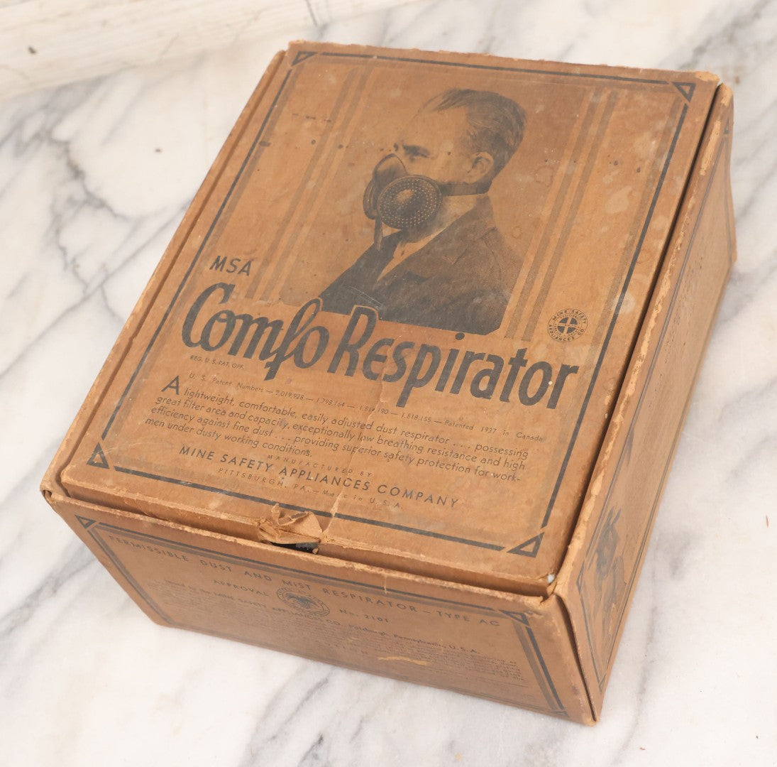 Lot 009 - Antique New Old Stock N.O.S. Comfo Respirator Device In Original Box, Manufactured By Mine Safety Appliances Company, Pittsburgh Pennsylvania, Made In U.S.A., Model BM-2101, With Pack Of 10 Filters