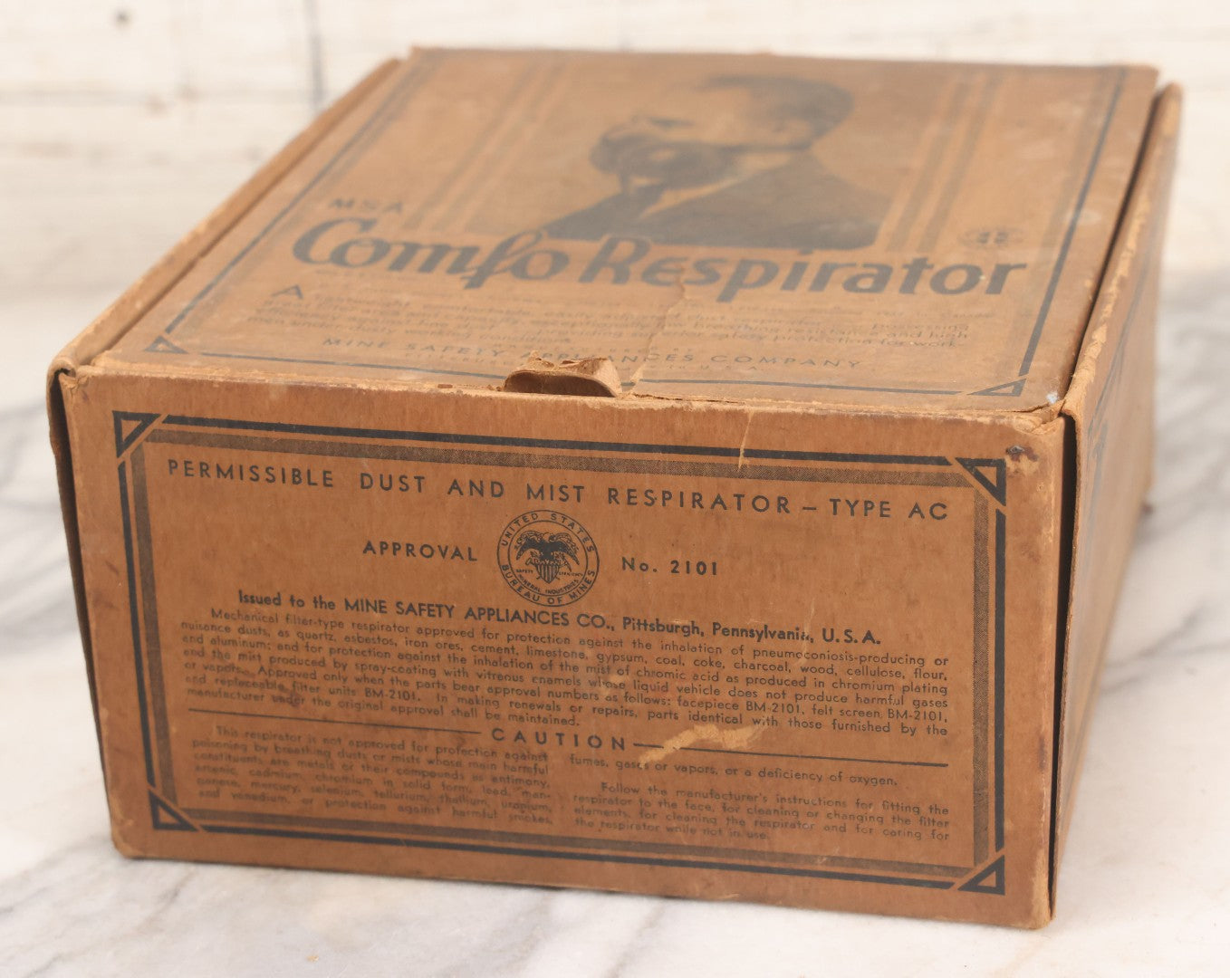 Lot 009 - Antique New Old Stock N.O.S. Comfo Respirator Device In Original Box, Manufactured By Mine Safety Appliances Company, Pittsburgh Pennsylvania, Made In U.S.A., Model BM-2101, With Pack Of 10 Filters
