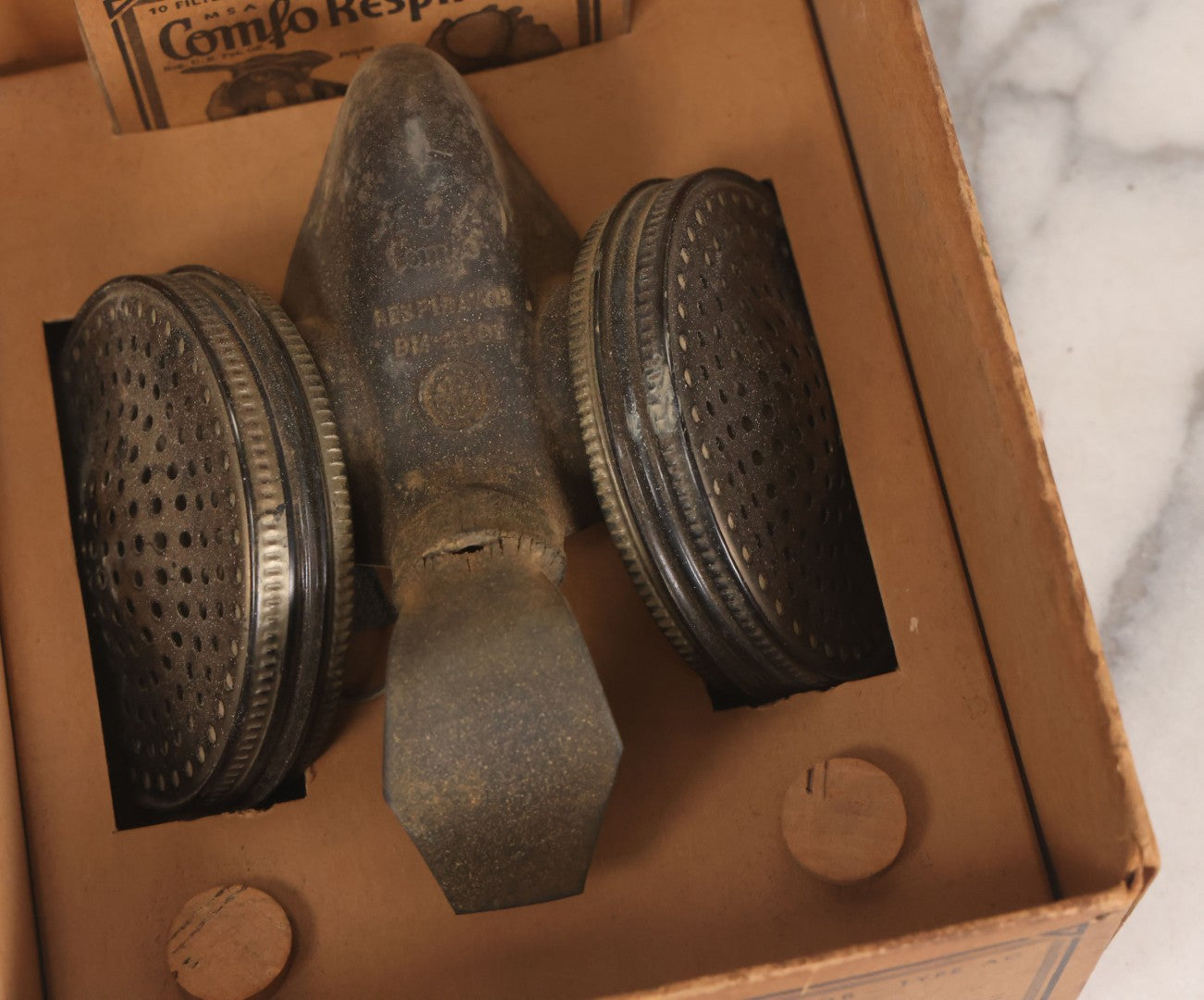 Lot 009 - Antique New Old Stock N.O.S. Comfo Respirator Device In Original Box, Manufactured By Mine Safety Appliances Company, Pittsburgh Pennsylvania, Made In U.S.A., Model BM-2101, With Pack Of 10 Filters