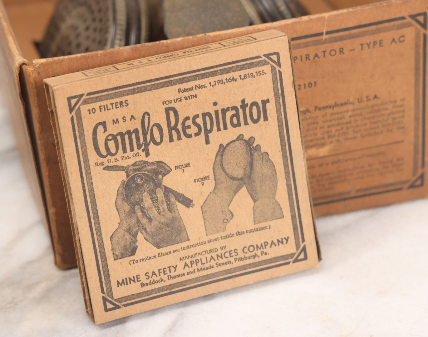 Lot 009 - Antique New Old Stock N.O.S. Comfo Respirator Device In Original Box, Manufactured By Mine Safety Appliances Company, Pittsburgh Pennsylvania, Made In U.S.A., Model BM-2101, With Pack Of 10 Filters