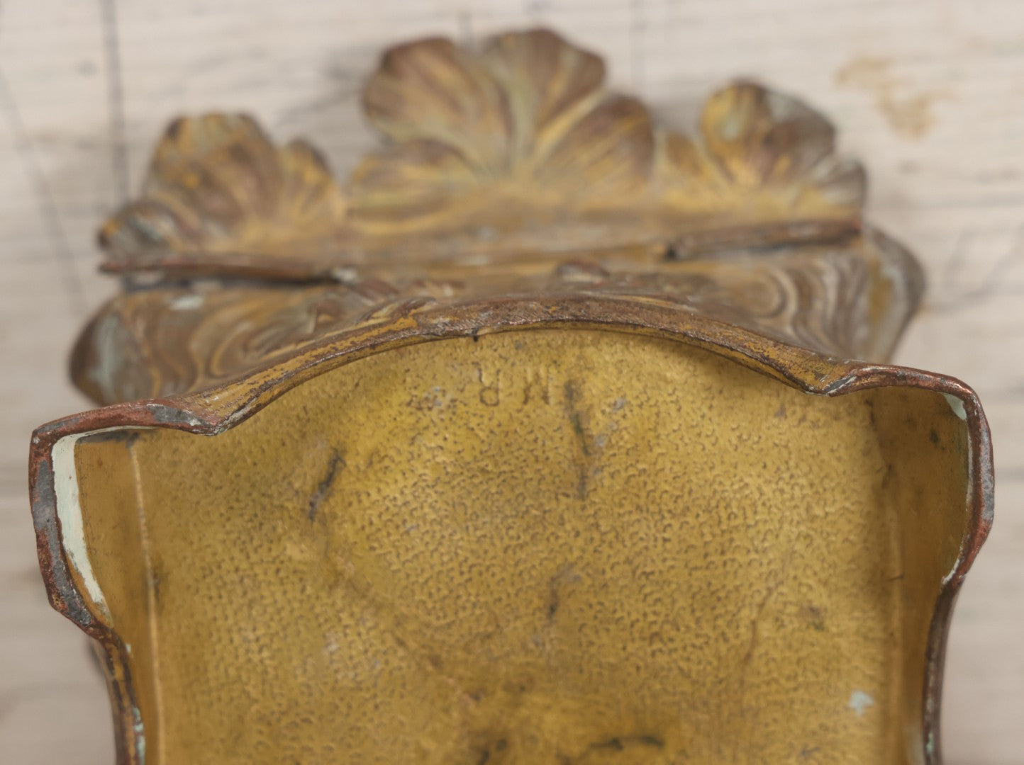 Lot 010 - Antique Art Nouveau Pot Metal Jewelry Casket With Figural Girl In Gown, Floral Motif, Tufted Red Interior, Bottom Marked M.R., Note Hinge Broken, Torn Fabric