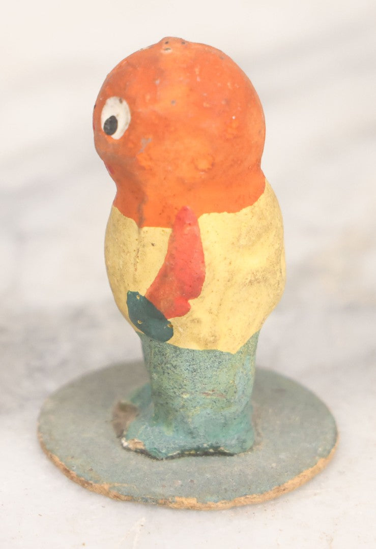 Lot 011 - Antique Papier Mache Halloween Pumpkin Man Figure On Paper Board Base, Marked Germany, Height 1-3/4"