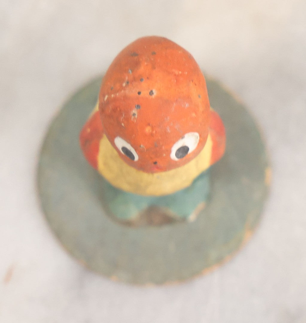 Lot 011 - Antique Papier Mache Halloween Pumpkin Man Figure On Paper Board Base, Marked Germany, Height 1-3/4"